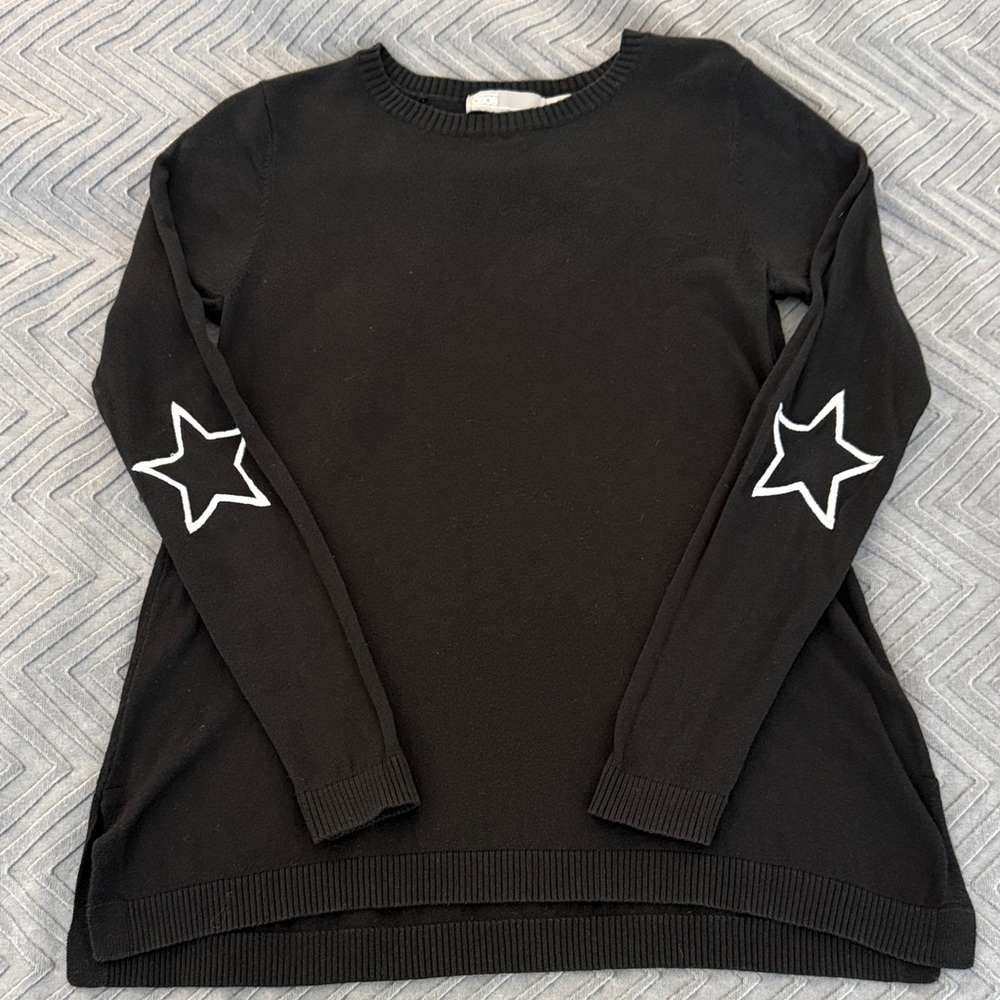 ASOS Black Cotton Sweater with White Star Elbow Patches